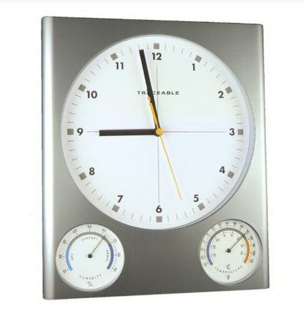 Clock / Hygrometer / Thermometer Traceable® 1 X 11 X 12-1/2 12 Hour Analog Display Battery Powered