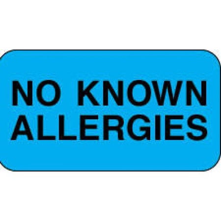 Pre-Printed Label Allergy Alert Blue Paper No Known Allergies Black Alert Label 7/8 X 1-5/8 Inch