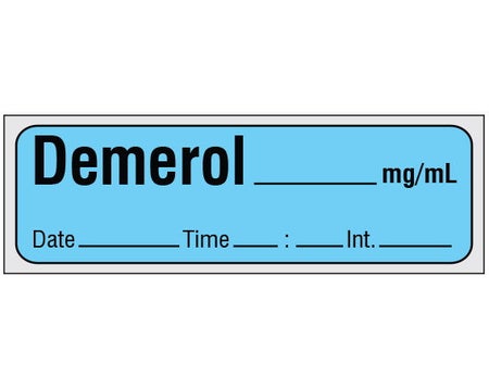 Drug Label Shamrock Syringe Label DEMEROL _____ mg / mL / Date _____ Time _____ Int. _____ Blue 1/2 X 1 Inch