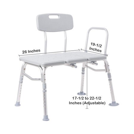 McKesson Knocked Down Bath Transfer Bench Removable Arm Rail 17-1/2 to 22-1/2 Inch Seat Height 400 lbs. Weight Capacity