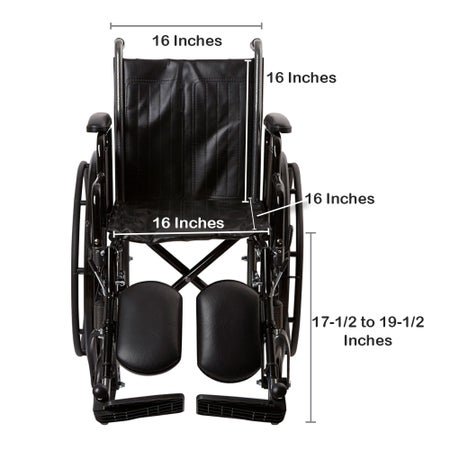 Wheelchair McKesson Dual Axle Desk Length Arm Swing-Away Elevating Legrest Black Upholstery 16 Inch Seat Width Adult 250 lbs. Weight Capacity