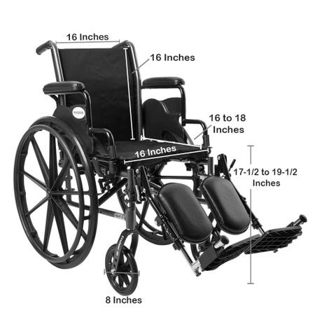 Lightweight Wheelchair McKesson Dual Axle Desk Length Arm Swing-Away Elevating Legrest Black Upholstery 16 Inch Seat Width Adult 300 lbs. Weight Capacity
