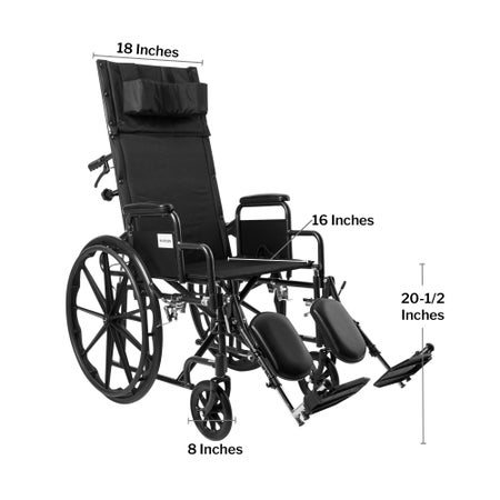 Reclining Wheelchair McKesson Desk Length Arm Swing-Away Elevating Legrest Black Upholstery 18 Inch Seat Width Adult 300 lbs. Weight Capacity