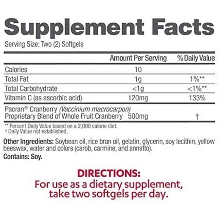 Urinary Tract Health Dietary Supplement AZO® Vitamin C (as ascorbic acid) / Cranberry (Vaccinium macrocarpon) Whole Fruit Powder 120 mg - 500 mg Strength Softgel 100 per Bottle