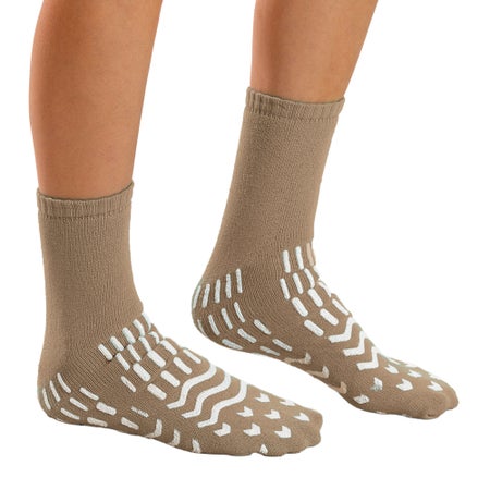 Slipper Socks Confetti Treads® Unisex Adult Large All Around Tread Single Patient Use Mocha