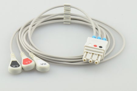 ECG Lead Set 1 Meter, Reusable, Child/Adult Use, Limb Application Site, 3-Leads, Snap, Shielded, Non-Sterile, Multi-Patient Use, AAMI Color Coding, Grabber Electrode Attachment For M3000A, M3001A, M3002A, M8102A, M8105A, M1001B, M1002B, 863063, Vital Sign Montior