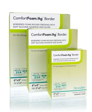 Silver Foam Dressing ComfortFoam/Ag™ Border 2 X 2 Inch Square Sterile