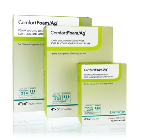 Silver Foam Dressing ComfortFoam/Ag™ 4 X 5 Inch Square Sterile