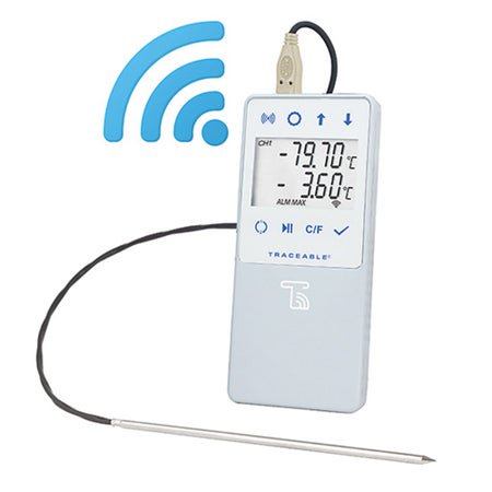 Ultra-Low Temperature Data Logger with Alarm TraceableLIVE® Fahrenheit / Celsius -130° to +221°F (-90° to +105°C) Stainless Steel Probe Battery Operated
