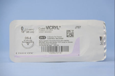 Absorbable Suture with Needle Coated Vicryl™ Polyglactin 910 OS-4 1/2 Circle Reverse Cutting Needle Size 0 Braided