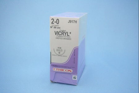 Absorbable Suture with Needle Coated Vicryl™ Polyglactin 910 V-34 1/2 Circle Taper Cutting Needle Size 2-0 Braided