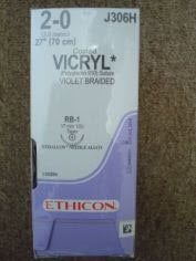 Absorbable Suture with Needle Coated Vicryl™ Polyglactin 910 RB-1 1/2 Circle Taper Point Needle Size 2-0 Braided