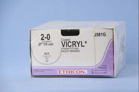 Absorbable Suture with Needle Coated Vicryl™ Polyglactin 910 XLH 1/2 Circle Taper Point Needle Size 2-0 Braided