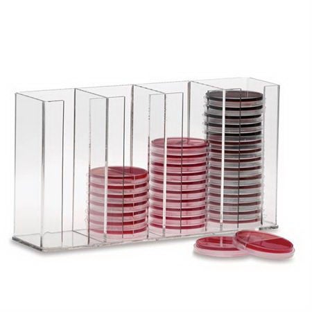 Media Plate Holder Rack 4 X 9 X 16 Inch Clear Acrylic 4 Place Capacity