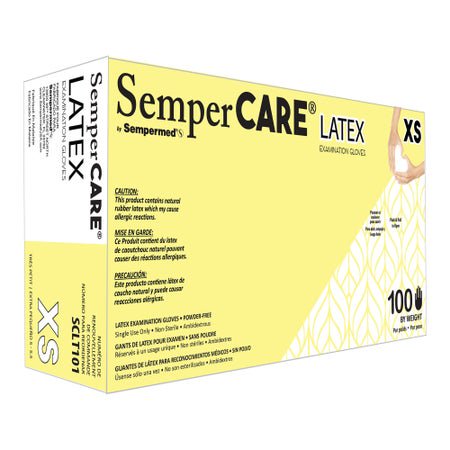Exam Glove SemperCare® Latex X-Small NonSterile Latex Standard Cuff Length Micro-Textured Ivory Not Rated