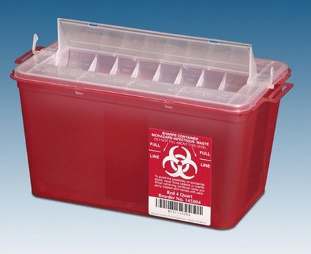 Sharps Container Plasti-Products Translucent Red Base 7-1/4 H X 11-3/4 W X 6-3/4 D Inch Horizontal Entry 1 Gallon