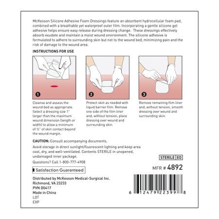 Thin Foam Dressing McKesson Lite 3 X 3 Inch Without Border Film Backing Silicone Gel Adhesive Square Sterile