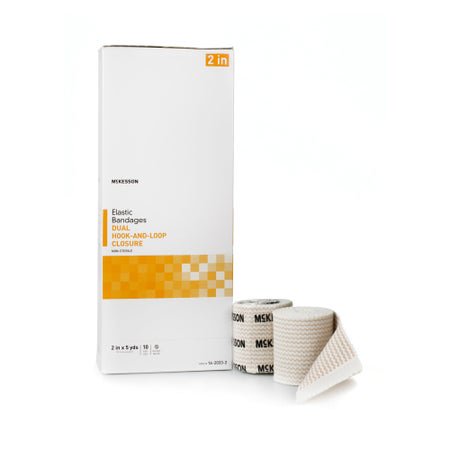Elastic Bandage McKesson 2 Inch X 5 Yard Double Hook and Loop Closure Tan NonSterile Standard Compression
