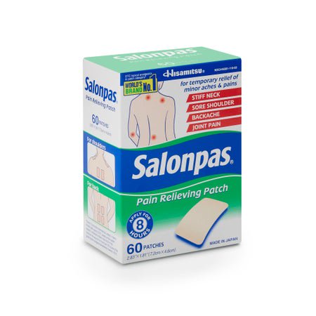 Topical Pain Relief Salonpas® 3.1% - 6% - 10% Strength Camphor / Menthol / Methyl Salicylate Patch 60 per Box