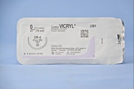 Absorbable Suture with Needle Coated Vicryl™ Polyglactin 910 UR-4 5/8 Circle Taper Point Needle Size 0 Braided
