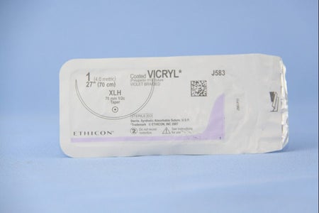 Absorbable Suture with Needle Coated Vicryl™ Polyglactin 910 XLH 1/2 Circle Taper Point Needle Size 1 Braided