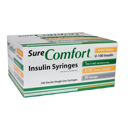 Standard Insulin Syringe with Needle Surecomfort® 1 mL 5/16 Inch 30 Gauge NonSafety Regular Wall