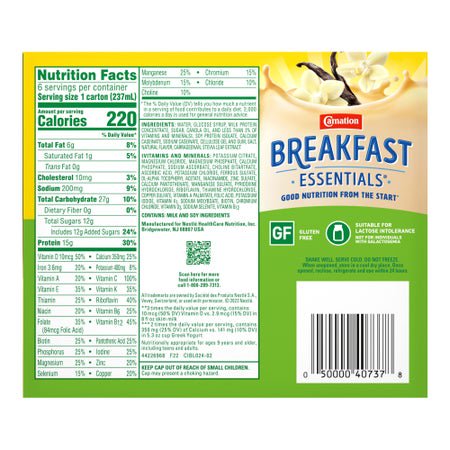 Oral Supplement Carnation Breakfast Essentials® High Protein French Vanilla Flavor Liquid 8 oz. Bottle