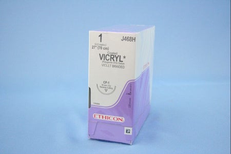 Absorbable Suture with Needle Coated Vicryl™ Polyglactin 910 CP-1 1/2 Circle Reverse Cutting Needle Size 1 Braided