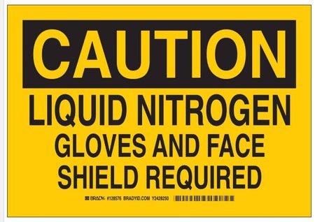 Door Sign Caution Brady™ Caution Liquid Nitrogen Gloves and Face Shield Required