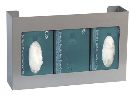 Glove Box Holder Wall Mounted 3-Box Capacity Silver 16 W X 3-3/4 D X 10 H Inch Stainless Steel