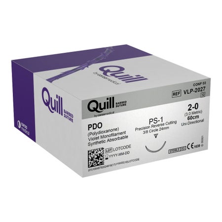 Absorbable Quill Barbed Suture with Needle Quill™ Polydioxanone PS-1 3/8 Circle Reverse Cutting Needle Size 2-0 Barbed Monofilament