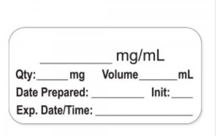 Drug Label PDC® Anesthesia Label _mg/mL Qty:_mg Volume_mL Date Prepared:_ White 3/4 X 1-1/2 Inch
