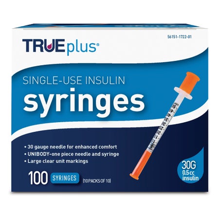 Standard Insulin Syringe with Needle TRUEplus® 0.5 mL 5/16 Inch 30 Gauge NonSafety Regular Wall