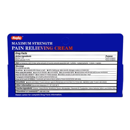 Topical Pain Relief Rugby® 1% - 15% Strength Menthol / Methyl Salicylate Cream 85 Gram