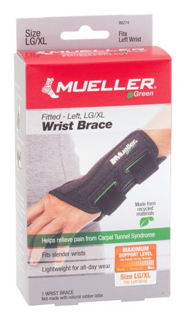 Wrist Brace Mueller® Green Plastic / Spandex Left Hand Black Large / X-Large