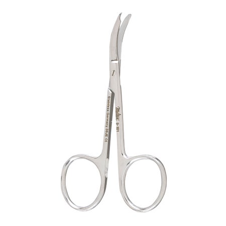 Stitch Scissors McKesson Argent™ 3-1/2 Inch Length OR / Surgical Grade German Stainless Steel NonSterile Finger Ring Handle Curved, Shortbent Blunt Tip / Blunt Tip