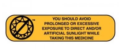 Pre-Printed Label Apothecary Products® Auxiliary Label Yellow Paper You Should Avoid Prolonged Or Excessive Exposure To Direct And/Or Artificial Sunlight While Taking This Medication Black Safety and Instructional 3/8 X 1-9/16 Inch