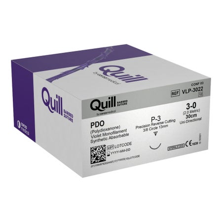 Absorbable Quill Barbed Suture with Needle Quill™ Polydioxanone P-3 3/8 Circle Reverse Cutting Needle Size 3-0 Barbed Monofilament
