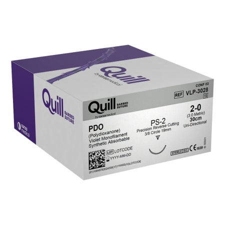Absorbable Quill Barbed Suture with Needle Quill™ Polydioxanone PS-2 3/8 Circle Reverse Cutting Needle Size 2-0 Barbed Monofilament