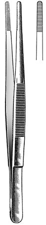 Dressing Forceps 5 Inch Length Floor / Office Grade Stainless Steel NonSterile NonLocking Thumb Handle Straight Serrated Tips