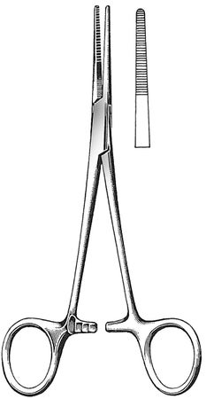 Hemostatic Forceps Kelly 5-1/2 Inch Length Mid Grade Stainless Steel NonSterile Locking Finger Ring Handle Straight Serrated Tips