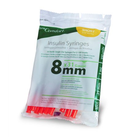 Standard Insulin Syringe with Needle Surecomfort® 1 mL 5/16 Inch 31 Gauge NonSafety Regular Wall