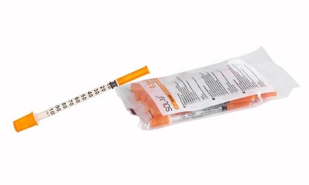 Standard Insulin Syringe with Needle Sol-M™ 1 mL 1/2 Inch 30 Gauge NonSafety Regular Wall