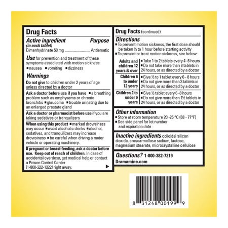 Nausea Relief Dramamine® 50 mg Strength Tablet 36 Per Box
