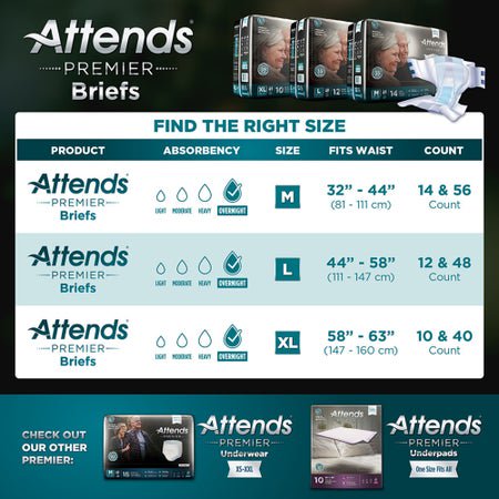 Incontinence Brief Attends® Premier Adult Medium Unisex Disposable Heavy Absorbency
