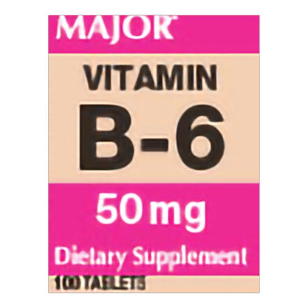 Vitamin Supplement Major® Vitamin B6 50 mg Strength Tablet 100 per Bottle