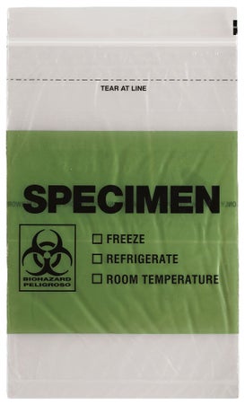 Specimen Transport Bag with Document Pouch 6 X 9 Inch Zip Closure Biohazard Symbol / Storage Instructions NonSterile