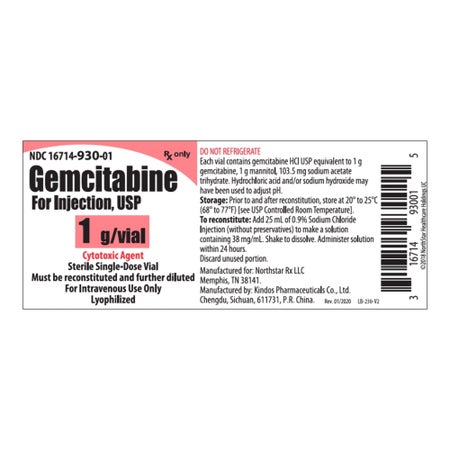 Gemcitabine HCl, Preservative Free Injection 1 Gram