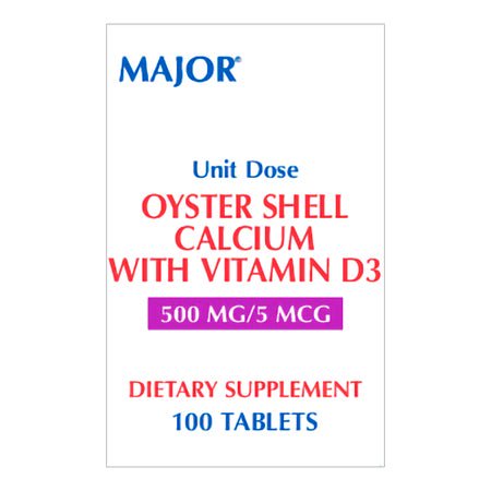 Vitamin Supplement Major® Oyster Shell / Calcium / Vitamin D 200 IU Strength Tablet 100 per Bottle