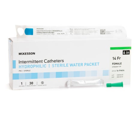 Urethral Catheter McKesson Straight Tip Hydrophilic Coated PVC 14 Fr. 6 Inch
